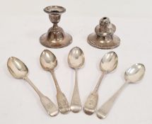 Pair George IV Irish silver dessert spoons, fiddle pattern, Dublin 1828, three Georgian and
