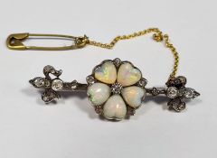 Antique pin bar brooch set with heart-shaped opals and diamonds, boxedCondition ReportNot