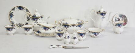Unusual Royal Albert bone china part dinner and tea service 'Moonlight Rose' pattern, comprising