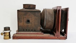 W. Gibbons horizontal enlarger with mahogany case, circa 1880-1890 with an additional brass lens,