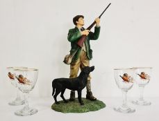 The Leonardo Collection figure group man hunting game with dog together with four glasses