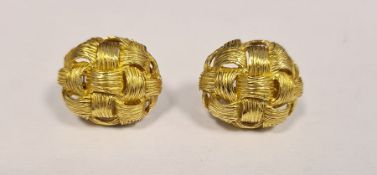 Pair 18K gold earrings, each oval and osier-pattern, approx 15.3g