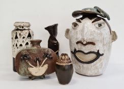Interesting collection of 20th century studio pottery to include vases and a stylised pottery figure