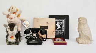1930's bakelite telephone in good condition together with a Wedgwood glass paperweight etched and in
