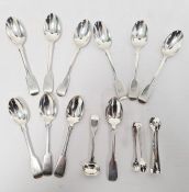 Ten assorted Victorian silver fiddle pattern teaspoons, various makers and dates, 8.7ozt, two silver