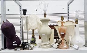 Five various table lamps including a white ceramic labelled 'Casa Pupa', a metal and faux-onyx, a