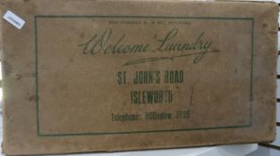 Vintage cardboard laundry box printed from Isleworth (af)