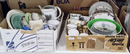 Quantity of assorted ceramics including Noritake-style, ceramic biscuit barrels with metal mounts,