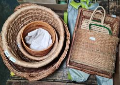 Large wicker log basket, other wicker baskets etc
