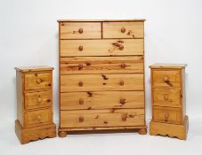 20th century pine chest of two short over four long drawers and a chest of three drawers (2)