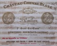 Framed wine labels mainly Chateau Mouton Rothschild and a box of canvas prints of wine labels (1 box