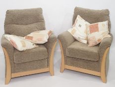 Three-seater sofa and two single armchairs in dark oatmeal upholstery (3)