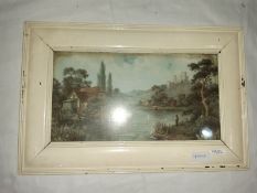 Unattributed Pair watercolour drawings  River scene, man fishing with a castle ruin in background (