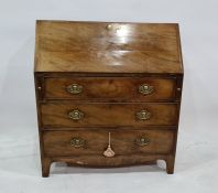 19th century mahogany bureau of three graduated drawers, bracket feet, 99cm x 109cm