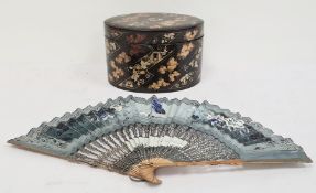 19th century oval lacquered ware and decorated box and a hand-painted fan