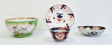 Japanese Imari porcelain oval fluted dish, a similar bowl, a Victorian china plate decorated in
