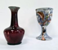 Cobridge glazed stoneware goblet painted with flowering branch, on a lilac ground, initialled