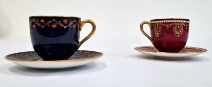 Two Royal Worcester demi-tasse and saucers, printed puce marks, date codes for 1929, the first