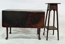 19th century mahogany drop-leaf table, an oak two-tier plant stand and a wall-hanging shelving