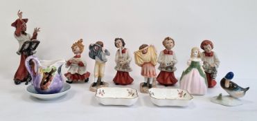 Capodimonte tinted bisque figure of a choirmaster with four choirboys, a Doulton china figure '
