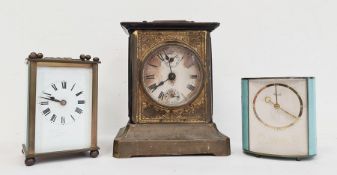 19th century brass four glass carriage clock with enamel dial and Roman numerals, another smaller