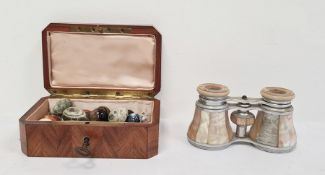 19th century rosewood jewellery box decorated with mother-of-pearl and rosewood geometric design and