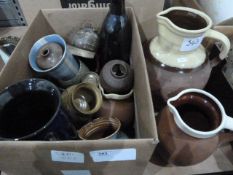 Various earthenware jugs, studio pottery, etc (1 box and 1 oversized jug)