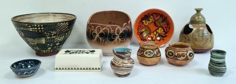 20th century studio pottery bowl, slipware decorated, a Poole pottery bowl, a Cricklade pottery blue