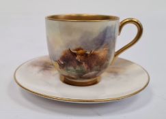 Royal Worcester demi-tasse and saucer, printed puce marks, printed date code for 1926, painted by