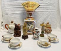 Assorted Chinese items to include 20th Century vase, part tea service, teapot, various figures.