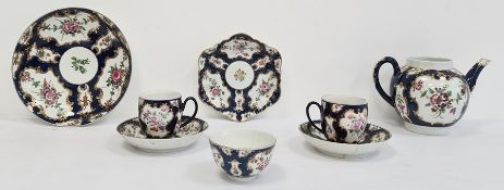 Worcester blue scale ground part tea service, 1775, blue crescent and W marks, painted with bouquets