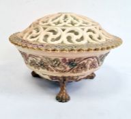 Royal Worcester pierced blush ivory ground pot pourri bowl, pierced cover and stand, early 20th