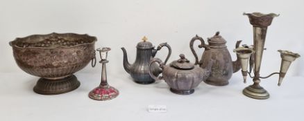 Quantity of plated items to include candlesticks, teapots, trays, etc (2 boxes)