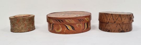 Three various Scandinavian 'tine' bentwood, hand-decorated and hand-painted work boxes (3)