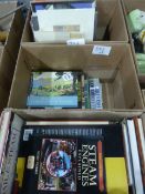 Quantity books on steam trains, sail, antiques etc (3 boxes)