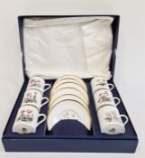 Royal Worcester porcelain set of six coffee cans and saucers with individual floral decoration, in