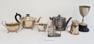 Quantity of plated items and metalware to include flatware, jug, teapot and other items (1 box)