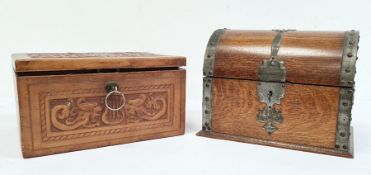 Domed-top oak box and an embossed leather covered rectangular box (2)