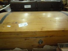 Pine domed chest with metal bands and two school trunks (3)