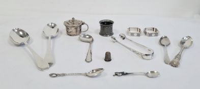 Collection of silver items to include a pair of narrow napkin rings, a pair of tablespoons, a pair