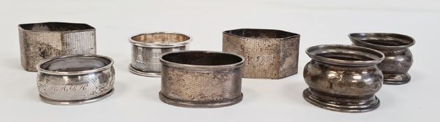 Collection of seven various silver napkin rings, 3.85oz total weight (7)