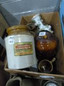 Earthenware jar with a vintage label 'International Mincemeat, International Stores, The Greatest