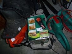 Two Bosch electric hedge trimmers, a Ronseal electric power sprayer, an electric garden vac and a