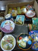 Quantity of vintage biscuit and sweet tins to include Damoiseau 1930's Snow White tin, a Black and