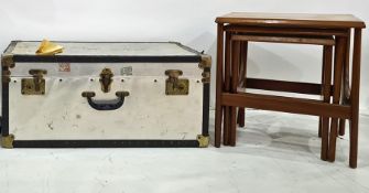 Trunk and a teak nest of three tables in the manner of G-Plan (2)