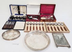 Various plated flatware, a wooden corkscrew, trays and other plated items (2 boxes)