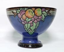 Royal Doulton footed bowl, designed probably by John Huskinson, blue ground, decorated with