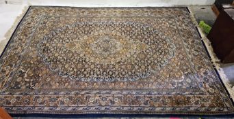 Tabriz-type rug, large stepped central foliate medallion, on fawn foliate covered field, stepped