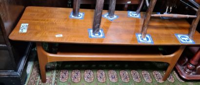 Mid century teak rectangular coffee table with united undertier, 116.5cm x 40cm