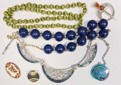 Cameo pendant in 9ct gold mount and a large collection of costume jewellery to include beads,